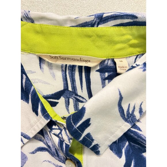 Soft Surroundings Floral Button-Up Tunic Shirt Long Sleeve Blue White Medium - Picture 4 of 5